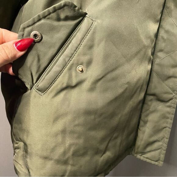 Old Navy Olive Green Jacket Faux fur Hood Utility Crocodile Tears - Picture 11 of 14